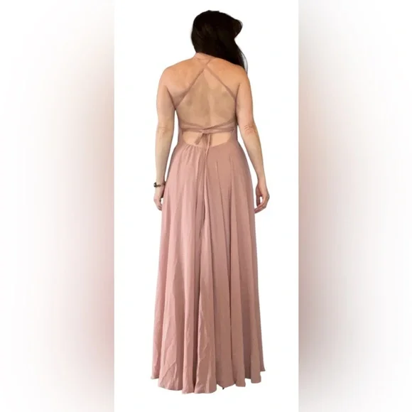 Elegant Pink Halter Bridesmaid | Prom Maxi Dress with Open Back - Picture 5 of 12
